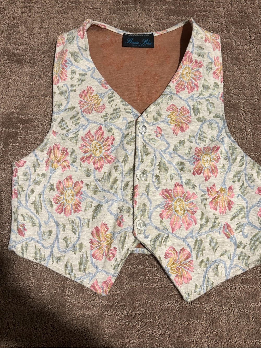 1990s Vintage Bernie Blue Floral Button-Front Vest size small